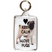 Keep Calm and Love Pugs - Double Sided - Large Keyring
