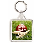 Keep Calm and Love Cricket - Square Keyring