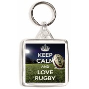 Keep Calm and Love Rugby - Square Keyring