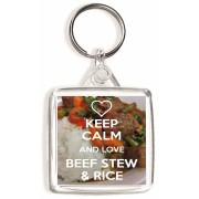Keep Calm and Love Beef Stew & Rice - Square Keyring