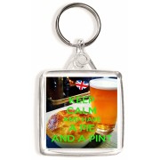 Keep Calm and Have a Pie and a Pint - Square Keyring