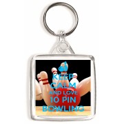Keep Calm and Love 10 Pin Bowling - Square Keyring