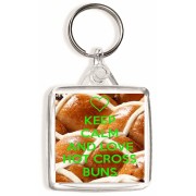 Keep Calm and Love Hot Cross Buns - Square Keyring