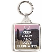 Keep Calm and Love Elephants - Square Keyring